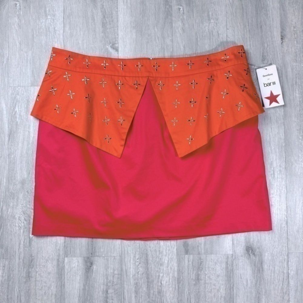 Women's 18W NWT Plus Size Pink Orange Color Block Peplum Cotton Mini Skirt New